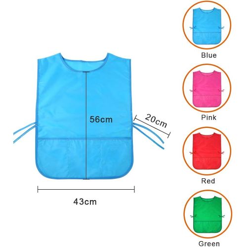  [아마존베스트]Pllieay 4Pcs 4 Colors Water Resistant Kids Art Smocks with 3 Pockets, Middle Size Children Artist Painting Aprons for Classroom, Kitchen Community Event, Crafts & Art Painting Acti