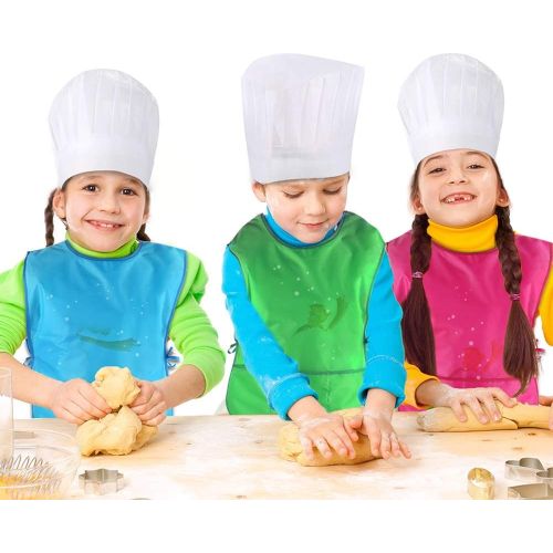  [아마존베스트]Pllieay 4Pcs 4 Colors Water Resistant Kids Art Smocks with 3 Pockets, Middle Size Children Artist Painting Aprons for Classroom, Kitchen Community Event, Crafts & Art Painting Acti