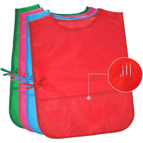  [아마존베스트]Pllieay 4Pcs 4 Colors Water Resistant Kids Art Smocks with 3 Pockets, Middle Size Children Artist Painting Aprons for Classroom, Kitchen Community Event, Crafts & Art Painting Acti