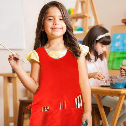  [아마존베스트]Pllieay 4Pcs 4 Colors Water Resistant Kids Art Smocks with 3 Pockets, Middle Size Children Artist Painting Aprons for Classroom, Kitchen Community Event, Crafts & Art Painting Acti