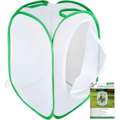  [아마존베스트]Pllieay Collapsible Insect and Butterfly Habitat Net with Instructions 23.6 inches Tall White Kids Butterfly Net