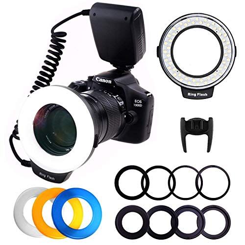  PLOTURE Flash Light with LCD Display Adapter Rings and Flash Diff-Users Works with Canon Nikon and Other DSLR Cameras