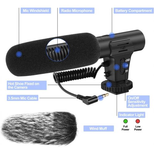  Ploture Camera Microphone, Video Microphone with Shock Mount Deadcat Windscreen for Sony, Nikon, Canon, Fuji, DSLRs, Camcorders, Photography Interview Shotgun Mic with 3.5mm Jack