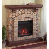 Plow & Hearth Stacked Stone Free Standing Electric Fireplace, Efficient Infrared Quartz Heater, Remote Controlled, Auto Off Timer, Comes Fully Assembled