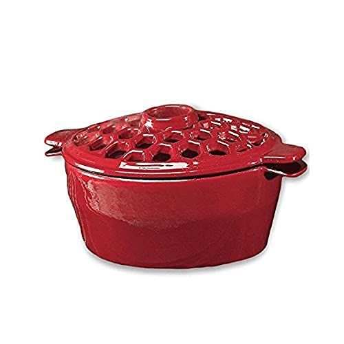  Plow & Hearth 33869 RD 1.5 Qt. Cast Iron Lattice Steamer, In Red, 1.5Qt