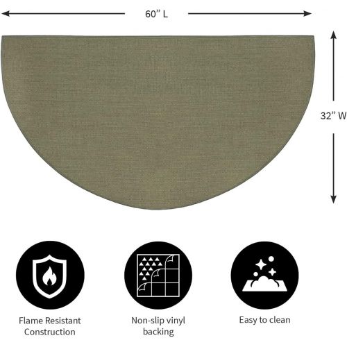  Plow & Hearth Fire Retardant Fiberglass Half Round Hearth Fireplace Area Rug Polyester Trim Non Slip Mat Low Profile Protects Floors from Sparks Embers Logs 32 W x 60 L Sage