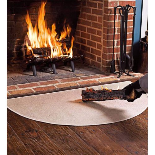  Plow & Hearth Fire Retardant Fiberglass Half Round Hearth Fireplace Area Rug Polyester Trim Non Slip Mat Low Profile Protects Floors from Sparks Embers Logs 32 W x 60 L Sage