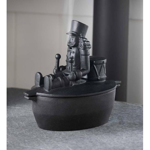  Plow and Hearth Plow & Hearth Nutcracker Wood Stove Steamer, Solid Cast Iron, Matte Black Finish, Rust Resistant, Decorative Functional Alternative to Electric Humidifiers, 2¾ QT Capacity, 12L x 7