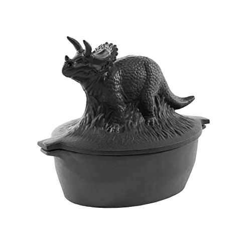  Plow and Hearth Plow & Hearth Triceratops Dinosaur Wood Stove Steamer, Solid Cast Iron, Matte Black Finish, Rust Resistant, Decorative Functional Alternative to Electric Humidifiers, 2¾ QT Capacit