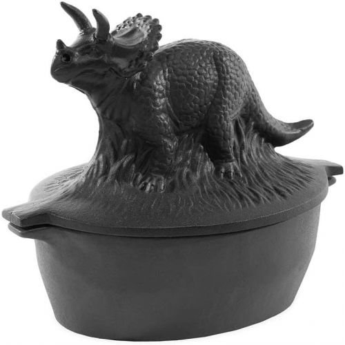 Plow and Hearth Plow & Hearth Triceratops Dinosaur Wood Stove Steamer, Solid Cast Iron, Matte Black Finish, Rust Resistant, Decorative Functional Alternative to Electric Humidifiers, 2¾ QT Capacit