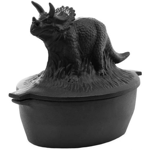  Plow and Hearth Plow & Hearth Triceratops Dinosaur Wood Stove Steamer, Solid Cast Iron, Matte Black Finish, Rust Resistant, Decorative Functional Alternative to Electric Humidifiers, 2¾ QT Capacit