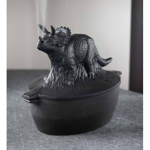  Plow and Hearth Plow & Hearth Triceratops Dinosaur Wood Stove Steamer, Solid Cast Iron, Matte Black Finish, Rust Resistant, Decorative Functional Alternative to Electric Humidifiers, 2¾ QT Capacit