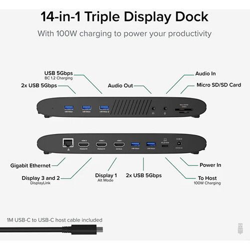  Plugable USB-C 3.0 Triple HDMI Docking Station with 100W Charging