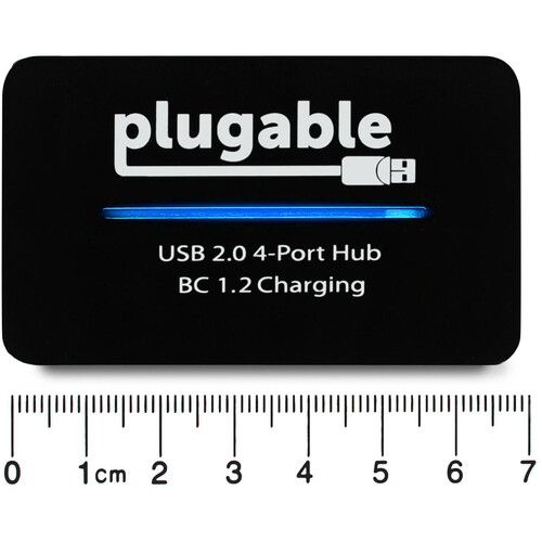  Plugable 4-Port USB-A 2.0 Hub with 12.5W Power Adapter and BC 1.2 Charging