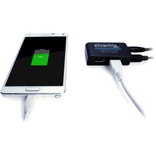  Plugable 4-Port USB-A 2.0 Hub with 12.5W Power Adapter and BC 1.2 Charging