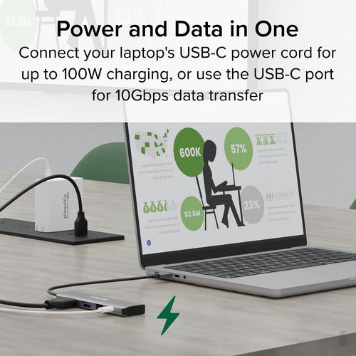  Plugable 4-in-1 100W USB-C Hub (Silver)