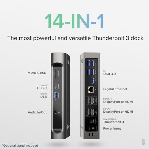  Plugable TBT3-UDZ 14-in-1 Thunderbolt 3 and USB Type-C Dual Display Dock with 96W Charging