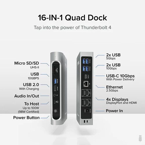  Plugable 16-In-1 Quad Display Thunderbolt 4 Docking Station