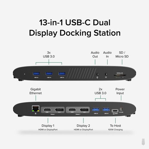  Plugable UD-6950PDH 14-in-1 USB Type-C Dual 4K Display Docking Station