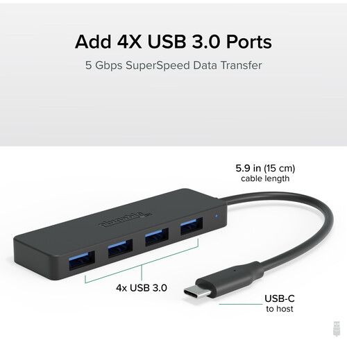  Plugable USB-C 4-Port Hub (Black)
