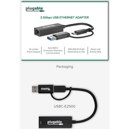  Plugable USB-A and C to 2.5 Gigabit Ethernet Adapter