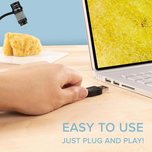  Plugable USB Digital Microscope with Flexible Arm Observation Stand Compatible With Windows, Mac, Linux (2MP, 250x Magnification)