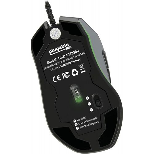  Plugable Performance Gaming Mouse - PixArt PMW 3360 Optical Sensor - Omron Mechanical Switches - PTFE Mouse feet