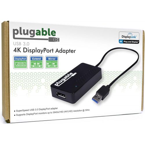  Plugable USB 3.0 to DisplayPort 4K UHD (Ultra-High-Definition) Video Graphics Adapter for Multiple Monitors up to 3840x2160 (Supports Windows 10, 8.1, 8, 7)