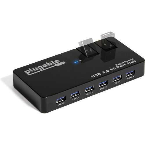  Plugable 10-Port USB 3.0 SuperSpeed Hub with 48W Power Adapter and Two Flip-Up Ports for Additional Devices