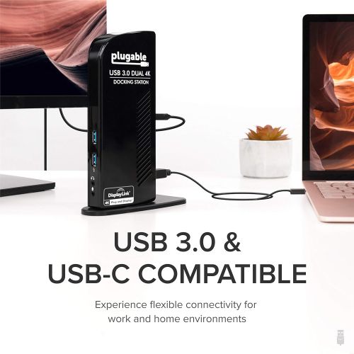  Plugable USB 3.0 Dual DisplayPort 4K Monitor Universal Laptop Docking Station for Windows (Dual 4K DisplayPort, Gigabit Ethernet, Audio, 6 USB Ports)