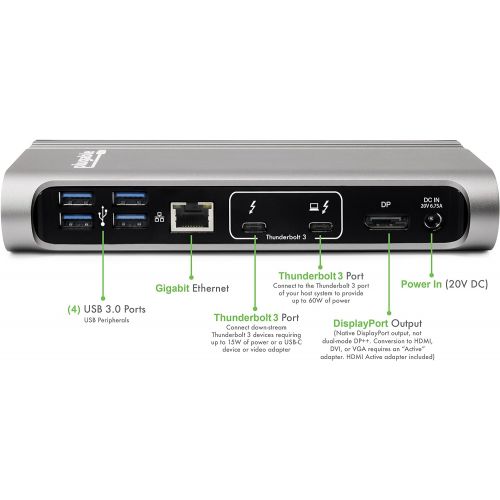  Plugable Thunderbolt 3 Dock with Charging Compatible with MacBook Pro 20182017Late 2016 & Specific Windows Laptops (Supports DisplayPort or HDMI, Gigabit Ethernet, Audio, 5 USB 3