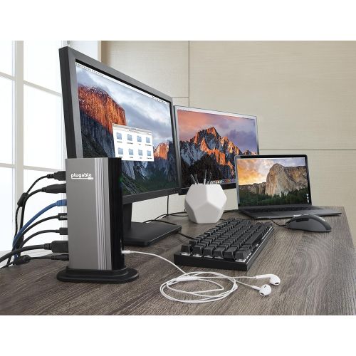  Plugable Thunderbolt 3 Dock with Charging Compatible with MacBook Pro 20182017Late 2016 & Specific Windows Laptops (Supports DisplayPort or HDMI, Gigabit Ethernet, Audio, 5 USB 3