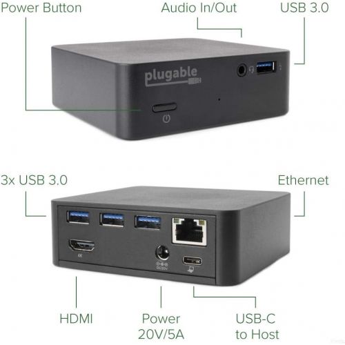  Plugable USB C Mini Docking Station with 85W Charging Compatible with Thunderbolt 3 and USB-C MacBooks and Select Windows Systems (HDMI up to 4K@30Hz, Gigabit Ethernet, 4X USB 3.0