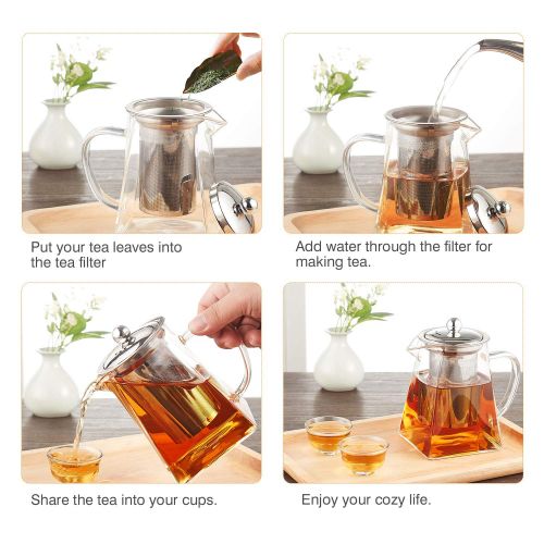  PluieSoleil Teekanne Glas Teekanne Porzellan Abnehmbare Edelstahl-Sieb Teekanne Edelstahl (Platz 350ML)