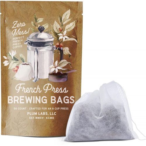  [아마존베스트]Plum Labs The Original French Press Brewing Bags - 50 Easy Fill Fine Mesh Disposable Coffee Filters For Your French Press Coffee Maker - Perfect for Mason Jar Cold Brew, Beer Hops, Tea, Spic