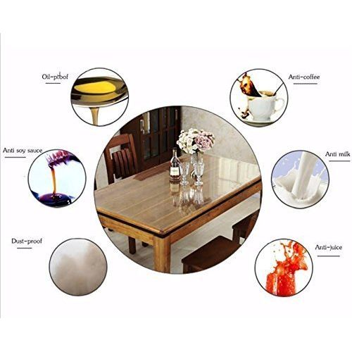  Plum Linen Heavy Duty Waterproof Clear Pleastic Table Cover, Beautiful Golden Lace PVC Tablecloth Protector (90 Inch Round) Easy to Clean and Durable
