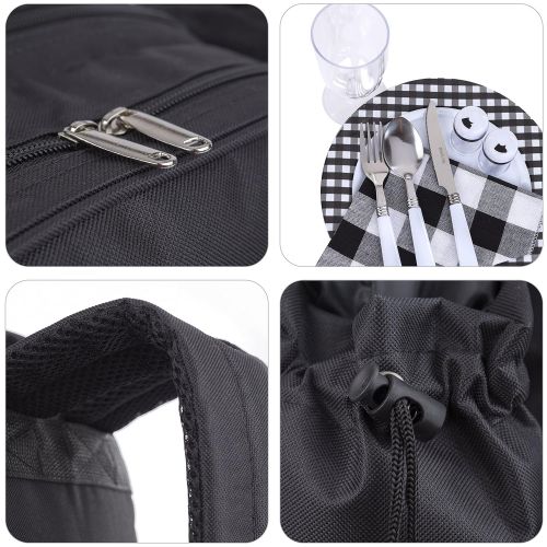  Plush Picnic - Picnic Bag Backpack/Insulated Picnic Basket, Detachable Bottle/Wine Holder, Fleece Blanket, Plates and Cutlery Set (2 Person)