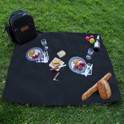  Plush Picnic - Picnic Bag Backpack/Insulated Picnic Basket, Detachable Bottle/Wine Holder, Fleece Blanket, Plates and Cutlery Set (2 Person)