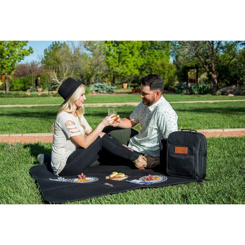  Plush Picnic - Picnic Bag Backpack/Insulated Picnic Basket, Detachable Bottle/Wine Holder, Fleece Blanket, Plates and Cutlery Set (2 Person)