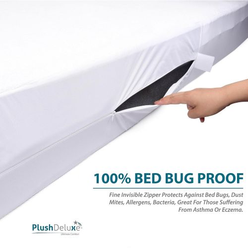  PlushDeluxe Premium Zippered Mattress Encasement, Waterproof, Bed Bug & Dust Mite Proof 6-Sided Protector Cover, Hypoallergenic Cotton Terry Surface (Fits 9-12 Inches H) Queen,10-Y