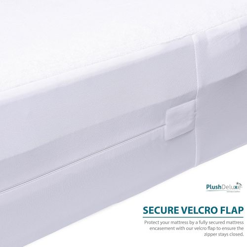  PlushDeluxe Premium Zippered Mattress Encasement, Waterproof, Bed Bug & Dust Mite Proof 6-Sided Protector Cover, Hypoallergenic Cotton Terry Surface (Fits 9-12 Inches H) Queen,10-Y