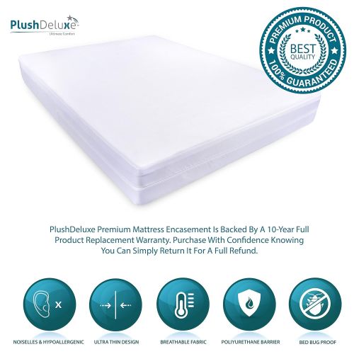  PlushDeluxe Premium Zippered Mattress Encasement, Waterproof, Bed Bug & Dust Mite Proof 6-Sided Protector Cover, Hypoallergenic Cotton Terry Surface (Fits 12-15 Inches H) Twin XL,