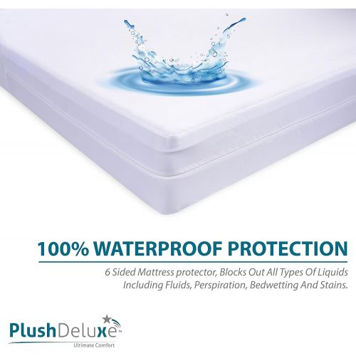  [아마존 핫딜] PlushDeluxe Premium Zippered Mattress Encasement, Waterproof, Bed Bug & Dust Mite Proof 6-Sided Protector Cover, Hypoallergenic Cotton Terry Surface (Fits 9-12 Inches H) Cal King,