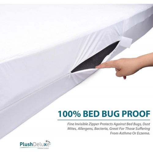  [아마존 핫딜] PlushDeluxe Premium Zippered Mattress Encasement, Waterproof, Bed Bug & Dust Mite Proof 6-Sided Protector Cover, Hypoallergenic Cotton Terry Surface (Fits 9-12 Inches H) Cal King,