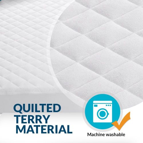  PlushDeluxe Mini Crib Mattress Protector 100% Waterproof, Without Noiseless ? Bamboo Quilted Ultra Soft White Terry Fitted Sheet Style (Mini Crib)