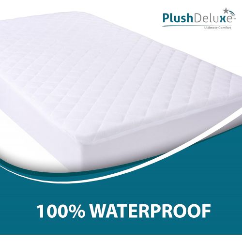  PlushDeluxe Mini Crib Mattress Protector 100% Waterproof, Without Noiseless ? Bamboo Quilted Ultra Soft White Terry Fitted Sheet Style (Mini Crib)