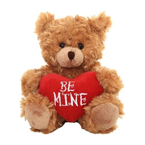  [아마존베스트]Plushland Stuffed Mocha Heart Bear  Be Mine- Plush Bear Toy for Kids & Adults - Embroidered Heart Pillow - Brown-6 inches