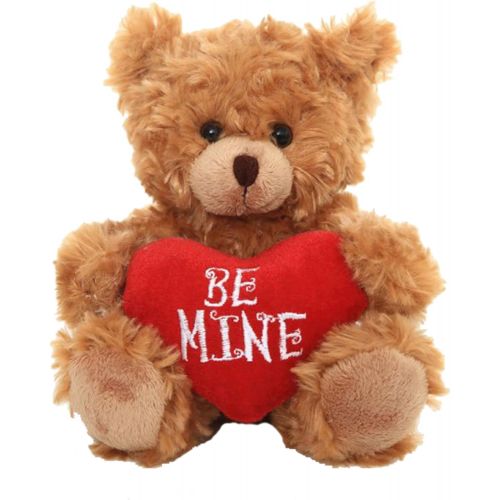  [아마존베스트]Plushland Stuffed Mocha Heart Bear  Be Mine- Plush Bear Toy for Kids & Adults - Embroidered Heart Pillow - Brown-6 inches