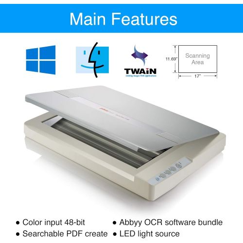  [아마존베스트]Plustek A3 Flatbed Scanner OS 1180 : 11.7x17 Large Format scan Size for Blueprints and Document. Design for Library, School and Soho. A3 scan for 9 sec, Support Mac and PC