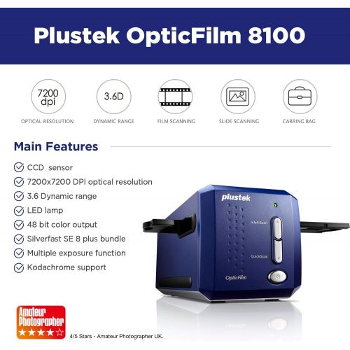  [아마존베스트]Plustek OpticFilm 8100 - 35mm Negative Film / Slide Scanner with 7200 DPI and 48-bit output. Bundle Silverfast SE Plus 8.8 , Support Mac and Windows.